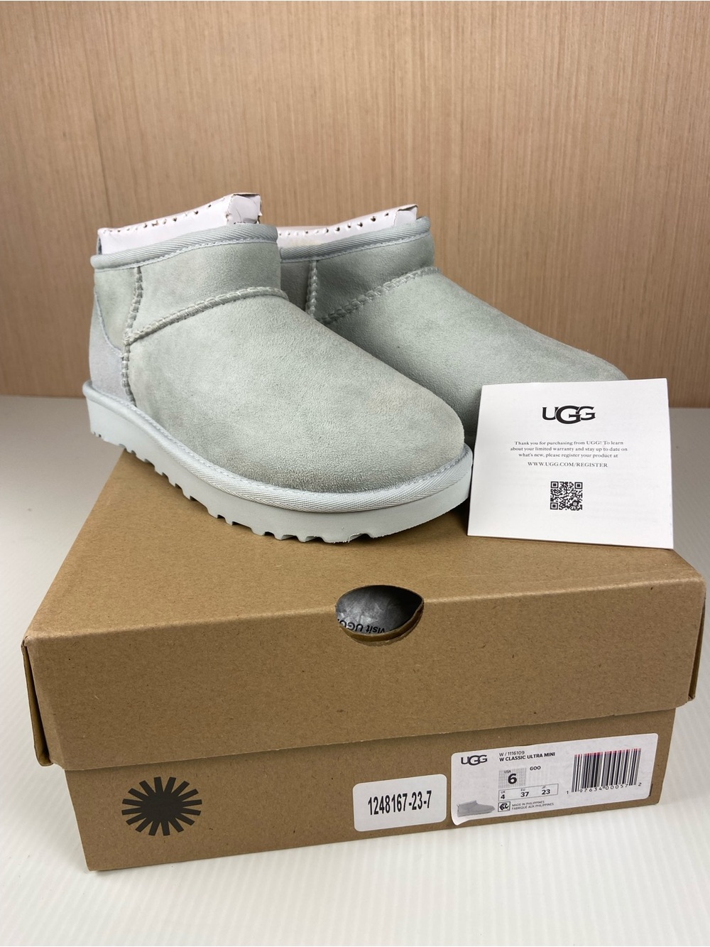 UGG Classic Ultra Mini Goose Light Grey Blue Boots Women’s 6 NIB